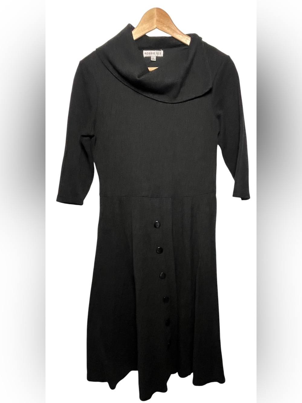 Robbie Bee Black Cowl Neck & 3/4 Sleeves Sweater Dress Size M- No Belt